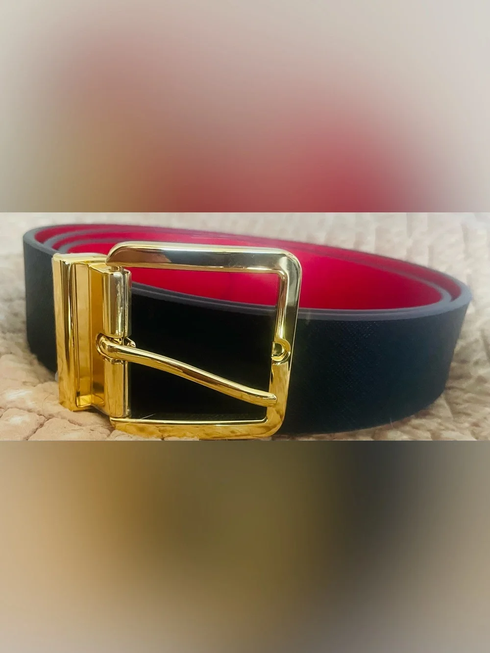 RALPH LAUREN Women's Reversible Red and Black Leather Belt Size XL New